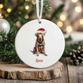 チョコレートラボドッグパーソナライズされたクリスマス セラミックオーナメント