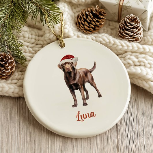 チョコレートラボドッグパーソナライズされたクリスマス セラミックオーナメント