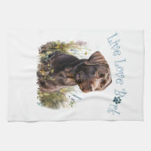 チョコレートラボドッグママフローラ キッチンタオル (横)