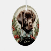 チョコレートラボパピーの初めてのクリスマスオーナメント メタルオーナメント (正面右)