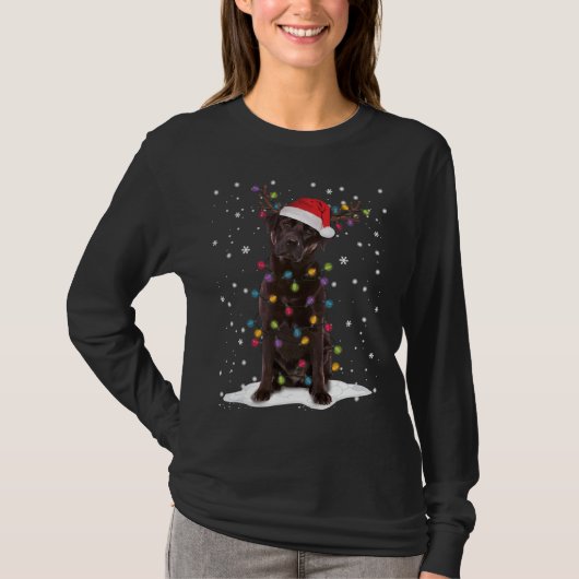 チョコレートラボラブラドールクリスマスツリーライトパジャマ Tシャツ (正面)