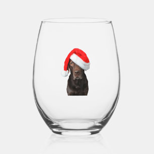 チョコレートラボ写真サンタハットカワイドッグクリスマス ステムなしワイングラス