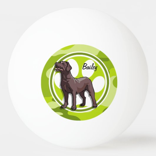 チョコレートラボ；明るい緑の迷彩柄、カモフラージュ 卓球ボール (正面)