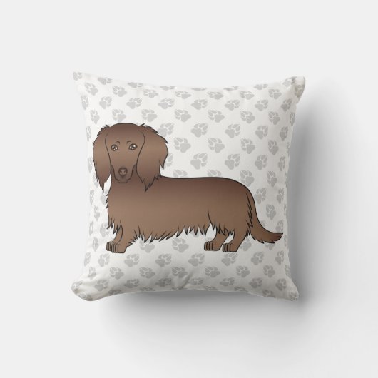 チョコレートロングヘアダッチシュント漫画の犬と前足 クッション (正面)