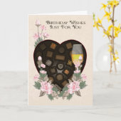 チョコレートワインとフラワー誕生日グリーティングカード カード (黄色い花)