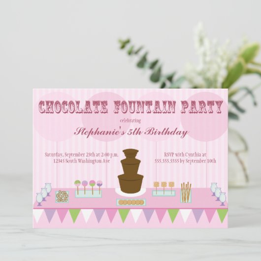 チョコレート万歳の女の子の誕生日パーティー招待状 招待状 (スタンド正面)