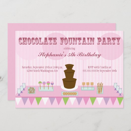 チョコレート万歳の女の子の誕生日パーティー招待状 招待状 (正面/裏面)