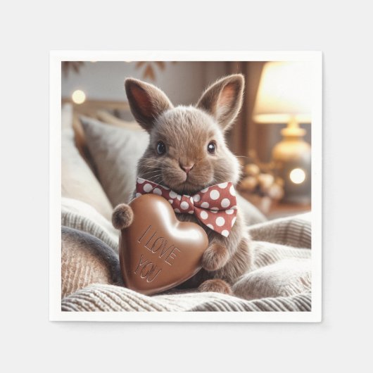 チョコレート入りバニーハート スタンダードカクテルナプキン (正面)