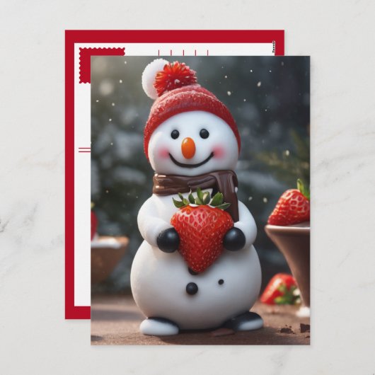 チョコレート及びイチゴ雪だるま シーズンポストカード (正面/裏面)