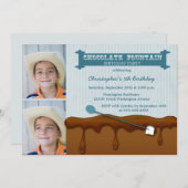 チョコレート噴水の男の子の誕生会の招待 招待状 (正面/裏面)