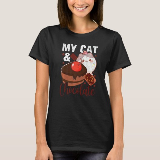 チョコレート好きな猫のグラフィック Tシャツ (正面)