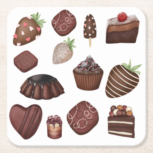 チョコレート好き スクエアペーパーコースター (正面)