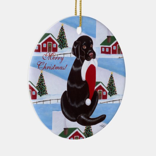 チョコレート実験室のクリスマスのサンタのパーソナライズな帽子 セラミックオーナメント (右)