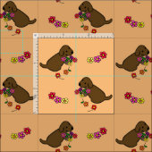 チョコレート実験室の子犬の花のバスケットの漫画 ファブリック (タイル)