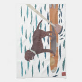 チョコレート実験室、ラブラドル・レトリーバー犬、ビーチ犬 キッチンタオル (縦)