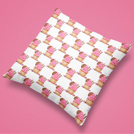 チョコレート柄の水色ピンクカップケーキ クッション