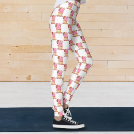 チョコレート柄の水色ピンクカップケーキ レギンス