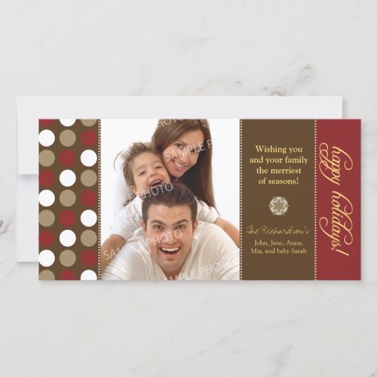 チョコレート水玉模様ホリデーフォトカード（赤） シーズンカード (正面)