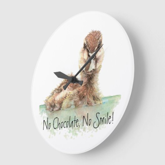 チョコレート無し、スマイルのおもしろいな水彩画のアヒル無し ラージ壁時計 (傾斜)