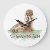 チョコレート無し、スマイルのおもしろいな水彩画のアヒル無し ラージ壁時計 (正面)