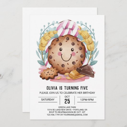 チョコレート編集可能おもしろいCookie誕生日 招待状 (正面/裏面)