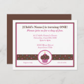 チョコレート色およびピンクのカップケーキのテーマの招待状 招待状 (正面/裏面)