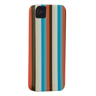 チョコレート色および水の青い縞 Case-Mate iPhone 4 ケース
