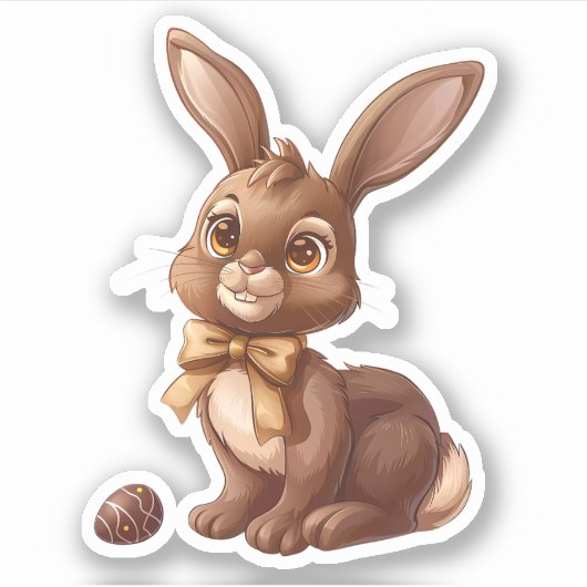 チョコレート色のイースターバニーと卵 シール (正面)