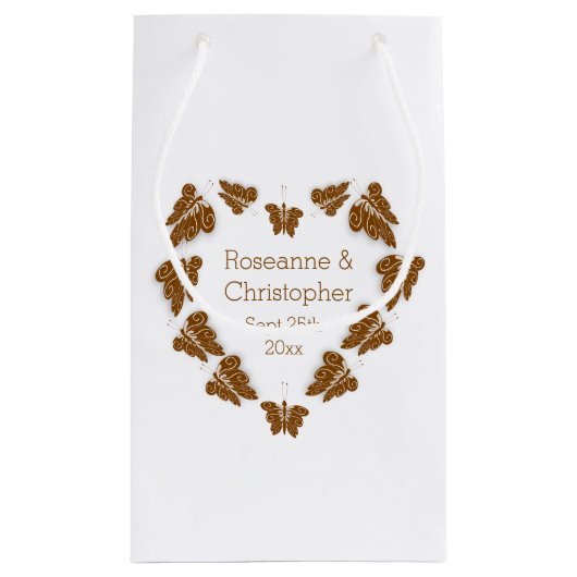 チョコレート色蝶デザイン結婚ズ スモールペーパーバッグ (裏面)