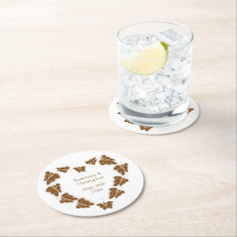 チョコレート色蝶デザイン結婚ズ ラウンドペーパーコースター