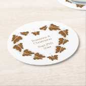 チョコレート色蝶デザイン結婚ズ ラウンドペーパーコースター (アングル)