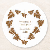 チョコレート色蝶デザイン結婚ズ ラウンドペーパーコースター (正面)