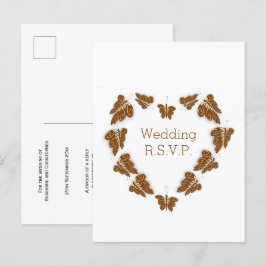 チョコレート色蝶デザイン結婚式RSVP インビテーションポストカード