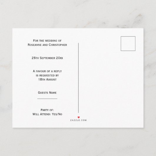 チョコレート色蝶デザイン結婚式RSVP インビテーションポストカード (裏面)