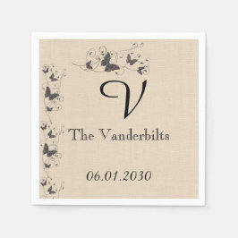 チョコレート蝶オンベージュ色リネン結婚ズ スタンダードカクテルナプキン