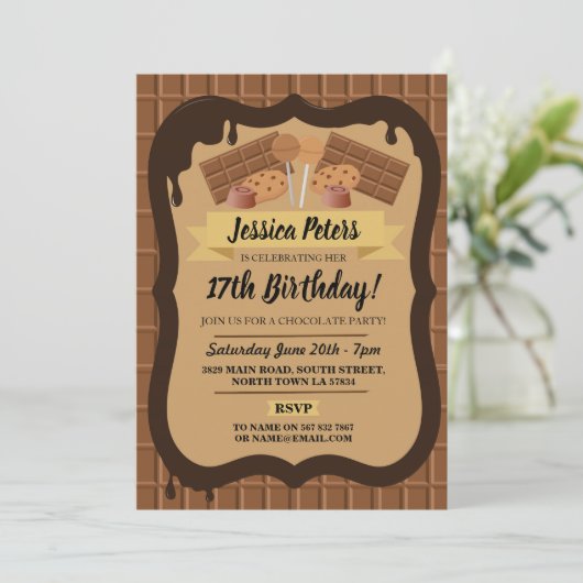 チョコレート誕生日スウィートファウンテンテーマガールズ 招待状 (スタンド正面)