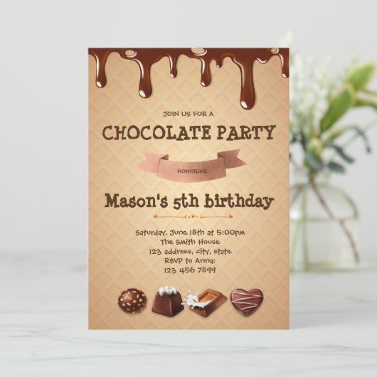 チョコレート誕生日パーティーの招待状 招待状 (スタンド正面)