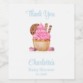 チョコレート赤ちゃんシャワー付きピンクカップケーキありがとう ワインラベル (シングルラベル)