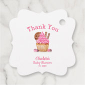 チョコレート赤ちゃんシャワー付き水色ピンクカップケーキ フェイバータグ (裏面)