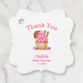 チョコレート赤ちゃんシャワー付き水色ピンクカップケーキ フェイバータグ (正面)