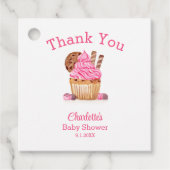 チョコレート赤ちゃんシャワー付き水色ピンクカップケーキ フェイバータグ (正面)
