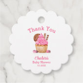 チョコレート赤ちゃんシャワー付き水色ピンクカップケーキ フェイバータグ (正面)