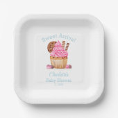 チョコレート赤ちゃんシャワー付き水色ピンクカップケーキ ペーパープレート (正面)