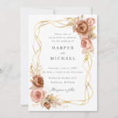 チョコレート赤面ピンク結婚ローズ 招待状 (正面)