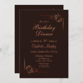 チョコレート金ゴールドフローラリーフ21stバースデーディナー 招待状 (正面/裏面)