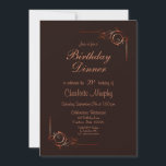 チョコレート金ゴールドフローラリーフ21stバースデーディナー 招待状<br><div class="desc">暖かいエレガントバラ金ゴールドのフローラリーフを搭載したリッチなチョコレートのカスタマイズ可能な21th誕生日ディナー招待状は、招待詳細をフレームに装飾コーナーを飾った。</div>