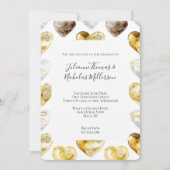 チョコレート金ゴールドホワイトハート結婚ズ 招待状 (正面)