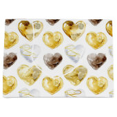 チョコレート金ゴールドホワイトハート誕生日 ラージペーパーバッグ (正面)