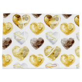 チョコレート金ゴールドホワイトハート誕生日 ラージペーパーバッグ (裏面)