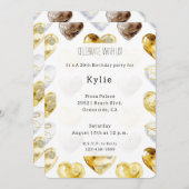 チョコレート金ゴールドホワイトハート誕生日 招待状 (正面/裏面)